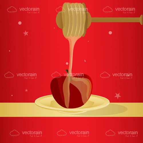 Apple in Plate with Honey Poured on It from Above